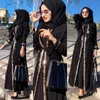 スパンコールボーダーオープンフロントアバヤ着物カーディガン無地女性イスラム教徒のドレス控えめな着用ドバイトルコラマダンイードアバヤIslam1215k