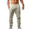 Men's Pants 2021 Male Cotton Linen Joggers Black Harajuku Fitness Lace Up Solid Trousers Summer Streetwear Clothes Fashion1