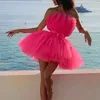 Hot Pink Mini Homecoming Dresses Straplss Pleats TUTU Tulle Abito da cocktail party Abito corto da ballo economico abiti da cerimonia Custom Made