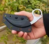 Hochwertiges taktisches Karambit-Klauenmesser, 440C, schwarz/weiß, Stone-Wash-Klinge, Stahlgriff, Karambit mit ABS-K-Scheide