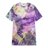 8 färger Kvinnor Tie-Dye Tryck Top Loose Casual Mid-Sleeved Round Neck T-shirt Sommar Ny Fashion Mid-Length Shirt Maternity Tees