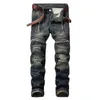 Męskie motocyklowe plisowane dżinsowe spodnie myte motocyklowe motocyklowe spodnie dżinsowe dla mężczyzn myjonych w rozmiarze plus 29-42258i