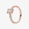 Rose Gold Plated CZ Diamant Wedding Ring Kvinnor Flickor Present Smycken För Pandora 925 Silver Mousserande Kvadratisk Halo Ring Med Original Box