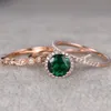 Nova qualidade de alta qualidade 3 pçs / set de pedra verde anéis de noivado de cristal para mulheres Rose Gold Zircon vintage casamento nupcial anel jóias