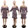 Moda mujer vestidos cortos estampado floral verano manga larga sin hombros faldas de una pieza ceñido al cuerpo vestido plisado casual ropa de fiesta 2020