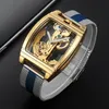 Creatieve roestvrijstalen automatische mechanische horloges Heren Tourbillon Horloges Transparant Steampunk Skeleton Zelfopwindende Clock1207b