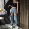 Women's Jeans High Street Women Splice Wide Leg Trousers Hip-hop Cotton Loose Retro Chain Removable Womens Denim Pants