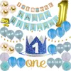 32PCS/Set Happy First Birthday Party Decorations Set Birthday Hat Banner Flag Cake Topper Balloons Kit