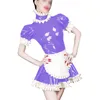 Plus Size Vintage Krótki Rękaw Lolita Dress Retro Halloween Cosplay Party Maid Kostium Wetlook Plisowany Mini Sukienka z fartuchem