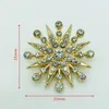 Broche de girasol con diamantes de imitación para mujer, broche de flor de cristal ostentoso, broche de solapa para traje, joyería de moda dorada y plateada