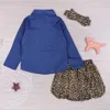 3st Toddler Infantil Baby Girls Klänning Mode Jeansskjorta Leopardkjol Pannband Barn Klädset Outfits M156