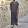 Col en v à manches courtes ample hommes Robe islamique musulman arabe caftan grande taille mâle chemise de nuit 2020 solide décontracté été hommes Robes