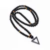 New Design Long Necklace 8MM Tiger Stone Bead Black Men039s Hematite Triangle Pendants Necklace Fashion Geometry Jewelry Gift9389042