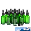 Yeşil cam şişe şişe siyah ince sis püskürtücü uçucu yağlar için tasarlanmış parfümler temizlik ürünleri aromaterapi şişeleri