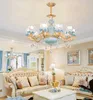 Europejski styl kryształowy żyrandol salon lampa stopu cynku LED gospodarstwa domowe niebieskie ceramiczne netto czerwone światło sufitowe sypialnia lampa wisząca