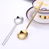 Stainless steel dessert spoons stoving varnish spoon Round Gold ice scoop mug cup spoon Home Bar Flatware drop ship