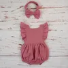 Organiczne bawełniane ubrania dziewczynki Summer Nowe dla dzieci z podwójną gazą Romper kombinezon opaska na głowę Dusty Pink Playsit for Noworn 3M1636646