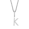 New Fashion Gold Plated Bling Ice Out CZ A-Z Art Letter Pendant Necklace with 24inch Rope Chain Nice Gift