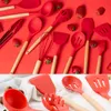 Advanced silicone wooden handle 12 piece set cooking tool set kitchen chef set with storage box spatula spoon kitchen baking cooking tools