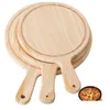 Wooden Pizza board Round with Hand Pizza Baking Tray Pizza Stone Cutting Board Platter Cake Bakeware Tools