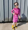 女の子のベルベット衣装2020秋の子供タートルネック3分の1スリーブTシャツレターベルトスカート2PCSデザイナーブランドキッズクロージ