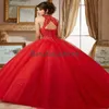 Sexy Red Quinceanera Dresses High Neck Lace Appliques Ball Gown Prom Party Gowns 2020 Open Back Corset Brithday Sweet 16 Dress 202252b