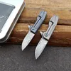 Новое прибытие Mini Damascuss Flipper Pocket Knife VG10 Damascus Steel Drop Blade Blade TC4 Титановый сплав ручка шарикоподшипника EDC Ножи с цепью ожерелья