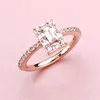 Anel de halo quadrado de ouro rosa para Pandora autêntica jóias de designer de casamento de prata esterlina para mulheres namorada presente CZ Diamond Luxury Rings com caixa de varejo original