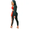 Mesh Patchwork Color Black Tracksuit Women Casual Long Sleeve Crop Top With Cap Pants Set Suit Female Sport Set1