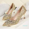 Vendita calda-6cm Glitter cristallo strass argento oro tacco a punta gattino pompe scarpe da sposa da sposa scarpe da donna di lusso da ballo taglia 34-40