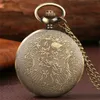 Vintage Bronze Hollow Wheel Gear Case Quartz Pocket Watch Roman Numerals Men Women Necklace Pendant Chain Gifts