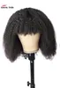 Ishow Afro Kinky Curly Short Bob Pelucas Pelucas de cabello humano recto con flequillo Suelta Cuerpo profundo Peruano Ninguno Pelucas de encaje Cabello indio Malasio