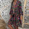 JAYCOSIN 5XL Dress women Plus Size summer dress Loose Print Long Sleeve V-Collar Button Mini Beach vintage vestidos 723