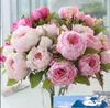 Artificial peonies Silk Flowers real touch Fake Leaf Home and Wedding Party Decoration 7 peony flowers head free shipping