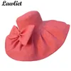 Riesige Leinen Kentucky Derby Wide Bim Sun Hochzeitskirche Strandhüte für Frauen Floppy Ladies Hat Bow Detail A047 Y2007162903206