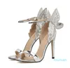 Venda quente-Sexy designer sapatos borboleta cinta tornozelo alto saltos altos Bombas de prata champanhe tamanho preto 35 a 40