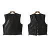 Gilets pour hommes Gilet de moto en cuir noir pour hommes Véritable Punk Biker Bouton de dentelle Automne Veste sans manches Hommes1