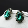 Fashion Wedding Accessories Antique Bronze Vintage Green Big Stone Crystal Rhinestone Stud Earrings For Women Jewelry