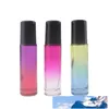 Gradiente de color, 10 ml Frascos roll-on de aceites esenciales de vidrio con bolas de rodillos de acero inoxidable y tapas de plástico negro Frascos de rodillos