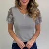 Mode Sexy Stickerei Spitze Kurzarm Shirt Frühling Sommer Oansatz Bluse Shirts Feste Beiläufige Frauen Tops Blusa Streetwear 5XL