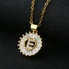 Clear Cubic Zirconia Letter Pendant Necklace Gold Color 26 A-Z Initial Copper Charm Stainless Steel Chain Necklace Gift