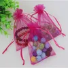 Sacs à bonbons de mariage rose vif 9x12cm, 200 pièces/lot, peuvent être imprimés avec Logo, sacs en Organza à cordon en Tulle, vente en gros