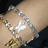 Pulseras de tenis de mariposa de lujo para mujer, pulsera con dijes de animales chapados en oro y plata, cadenas heladas, diamantes de imitación brillantes de moda Diam303z