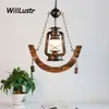 Vintage Metalen Hanglamp Retro Glas Barn Lantern Suspension Light Hotel Cafe Bar Living Dining Room Creative Bamboo Lighting