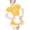 Plus Size Vintage Krótki Rękaw Lolita Dress Retro Halloween Cosplay Party Maid Kostium Wetlook Plisowany Mini Sukienka z fartuchem