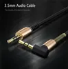 Zwinięty stereo kabel audio 3.5mm Męski do samiec Uniwersalny przewód pomocniczy kabla pomocniczego 90 stopni dla głośników Bluetooth Samochodów Zestaw Słuchawkowy PC Głośnik MP3