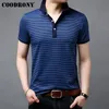 Coodrony gestreepte korte mouw t-shirt mannen katoen t-shirt zakelijk casual t-shirt mannen kleding lente zomer heren t-shirts s95054 cx200710