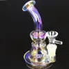 Glazen bongwaterpijp waterpijp honingraat recycler unieke gerookte zilveren kleur bedwelmende kunst met percolator 14 mm man