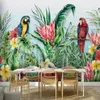 Custom Mural Tropical Roślin Kwiat Ptak Papuga Fresco Sypialnia Salon Sofa TV Tło Dekoracja Ścienna Malarstwo Tapeta