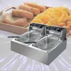 Fritadeira Elétrica de Dois Cilindros Batatas Fritas Forno Panela Quente Frango Frito Máquina de Fritura Panela 2 Tanques de Óleo